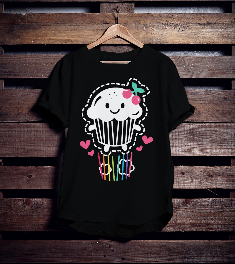 Cupcake Cute Kawaii Rainbow Team Cherry Hearts Rainbow Jump T-Shirt