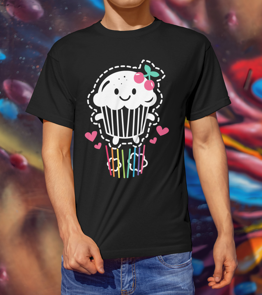 Cupcake Cute Kawaii Rainbow Team Cherry Hearts Rainbow Jump T-Shirt