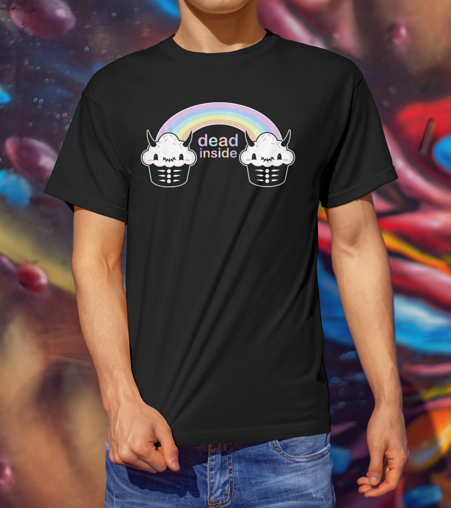 Pastel Goth Dead Inside Rainbow Cupcake Horns T-Shirt