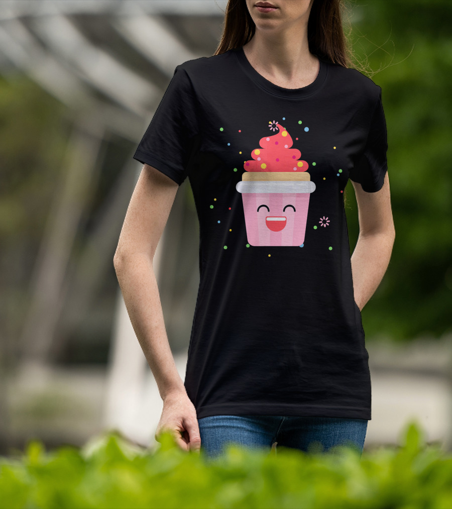 Cupcake Smiley Sweet Dessert Celebration With Sprinkles T-Shirt