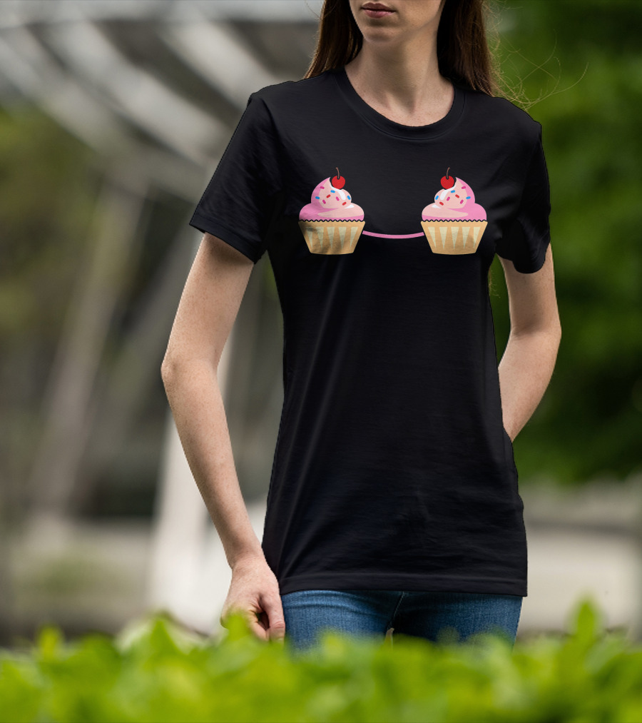 Cupcake Bra Costume Cute Food With Pink Frosting And Cherry On Top T-Shirt