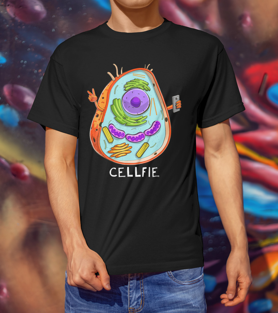CELL FIE Biology Cellular Biology Cellfie Cartoon Cell Taking Selfie Biology Joke T-Shirt