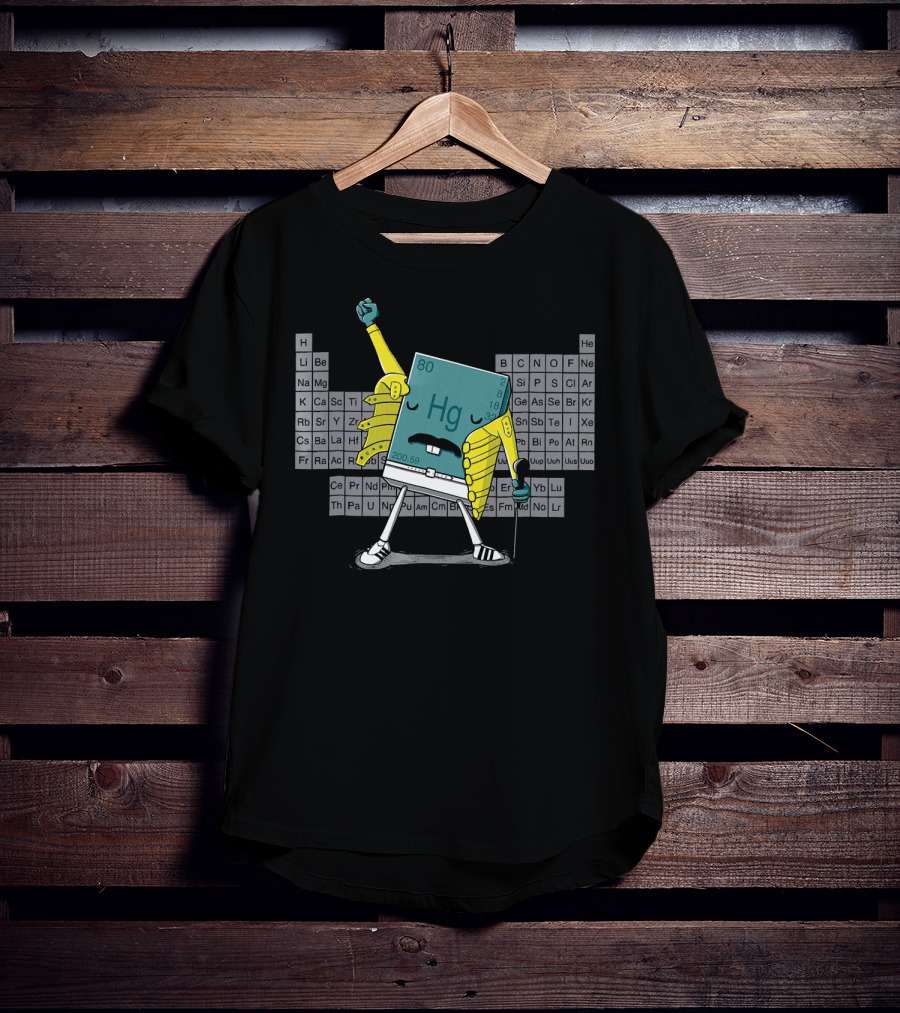 Mercury Hg Element Rocking Freddie Pose With Periodic Table Background T-Shirt