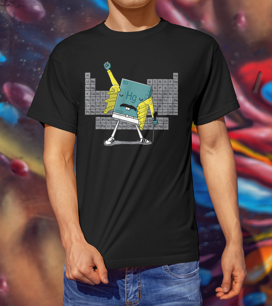 Mercury Hg Element Rocking Freddie Pose With Periodic Table Background T-Shirt