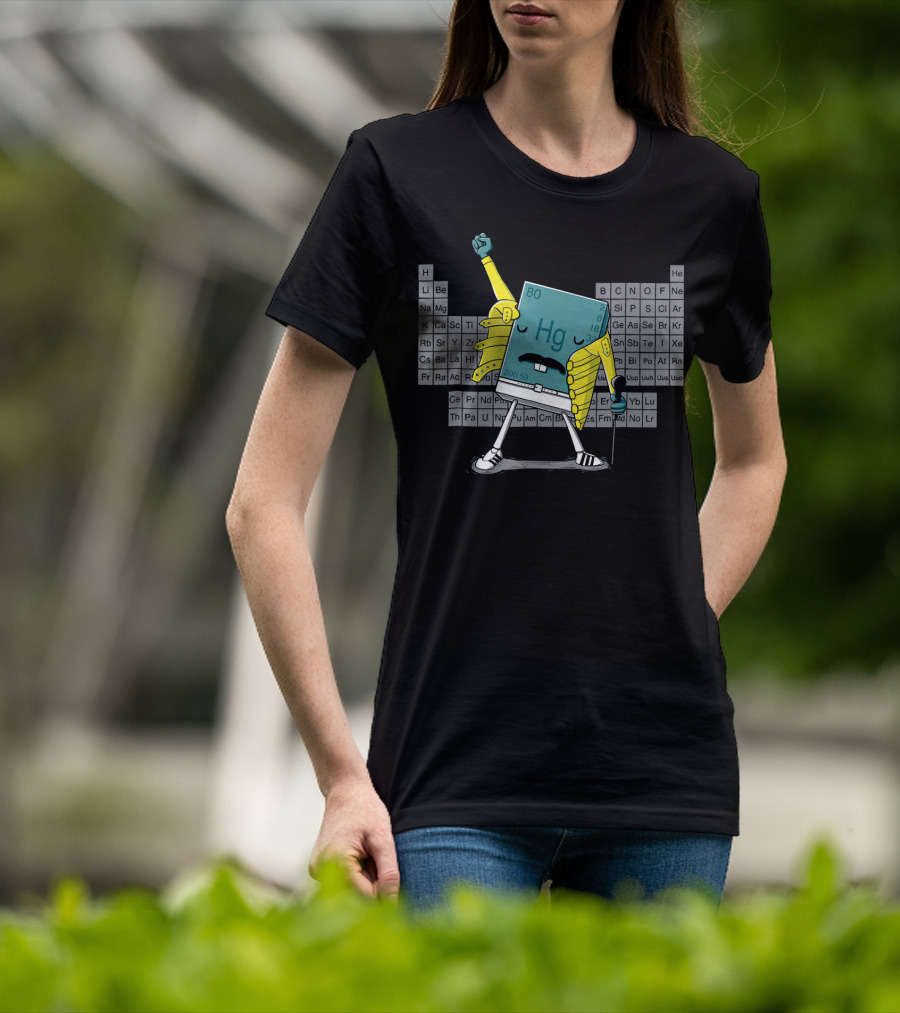 Mercury Hg Element Rocking Freddie Pose With Periodic Table Background T-Shirt