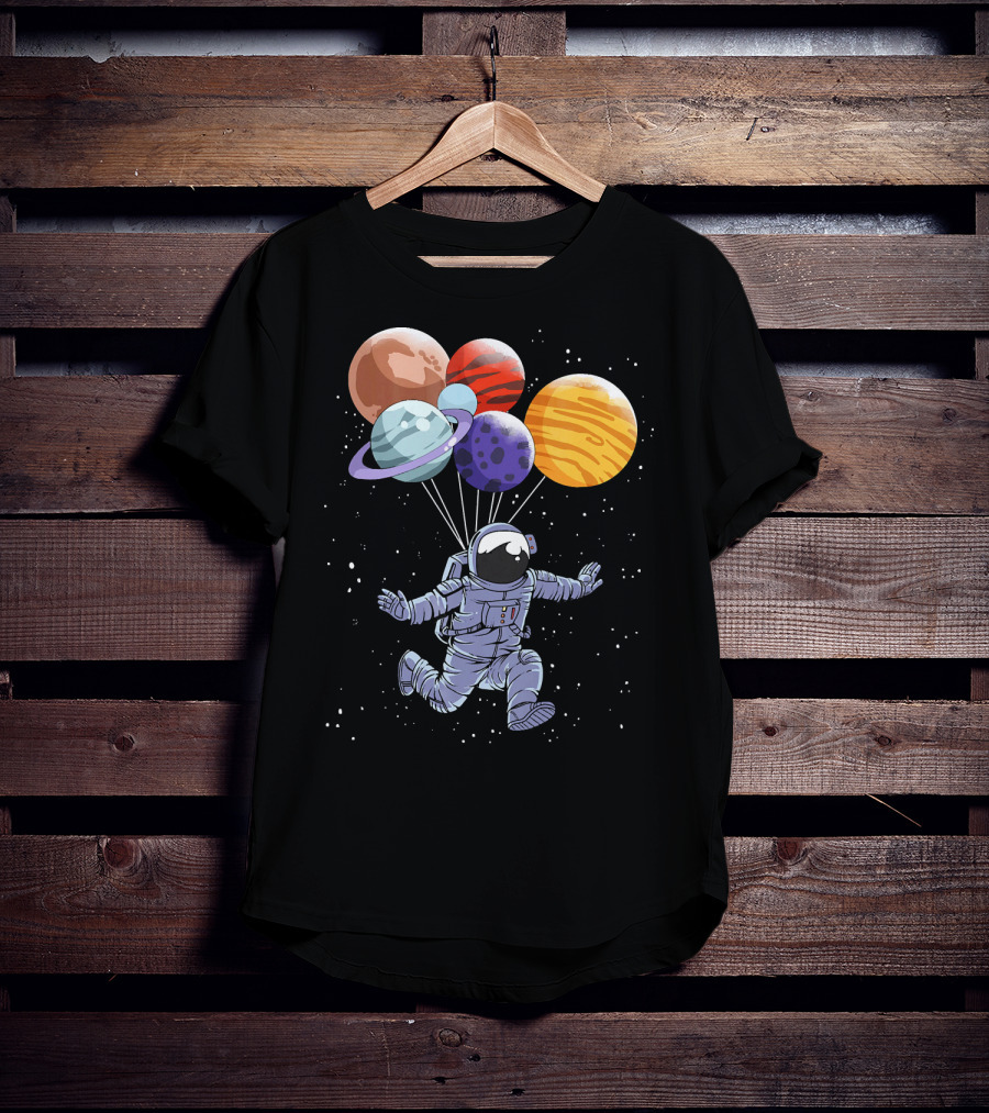 Astronaut Floating With Planet Balloons In Space Boys T-Shirt