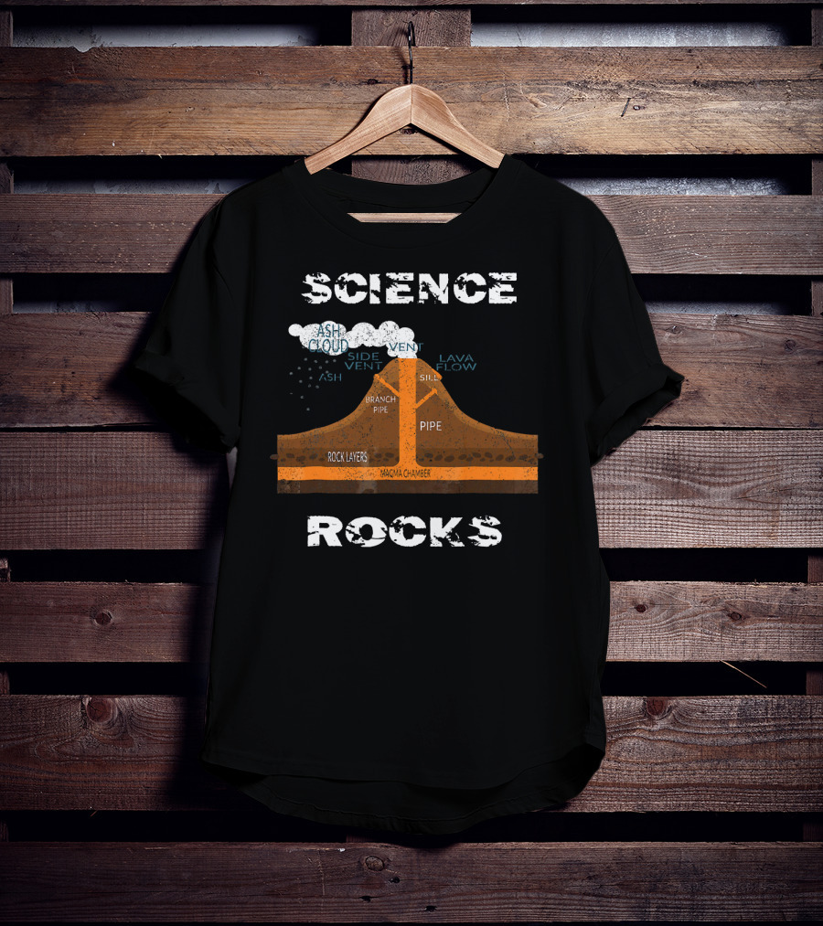 Science Rocks Distressed Volcano Diagram With Ash Cloud And Magma Chamber T-Shirt