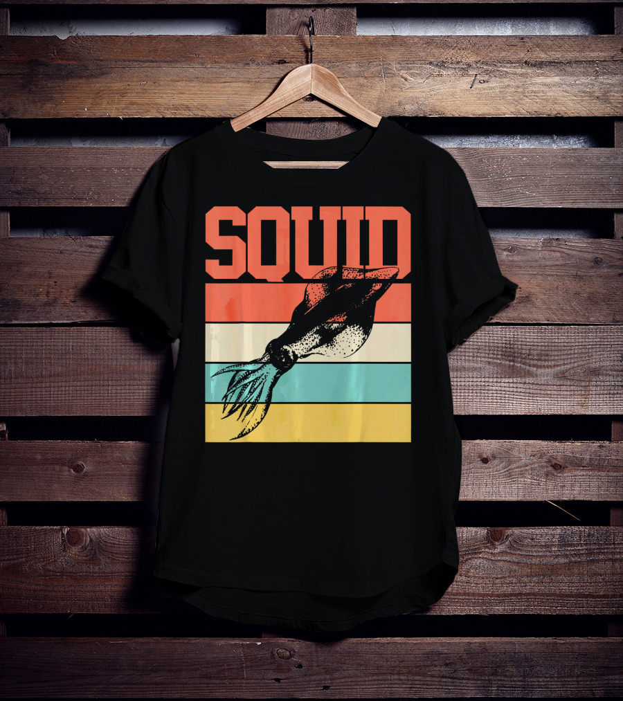 Squid Retro Marine Biologist Vintage Stripes T-Shirt