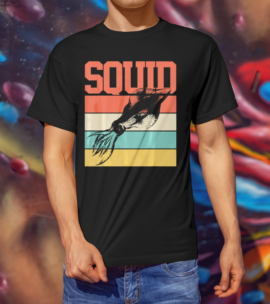 Squid Retro Marine Biologist Vintage Stripes T-Shirt