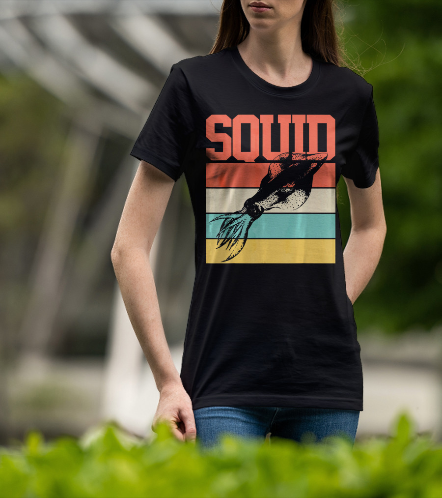 Squid Retro Marine Biologist Vintage Stripes T-Shirt
