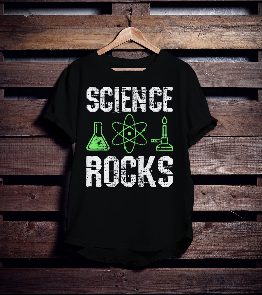 Science Rocks Biology Chemistry Beaker Atom Bunsen Burner T-Shirt