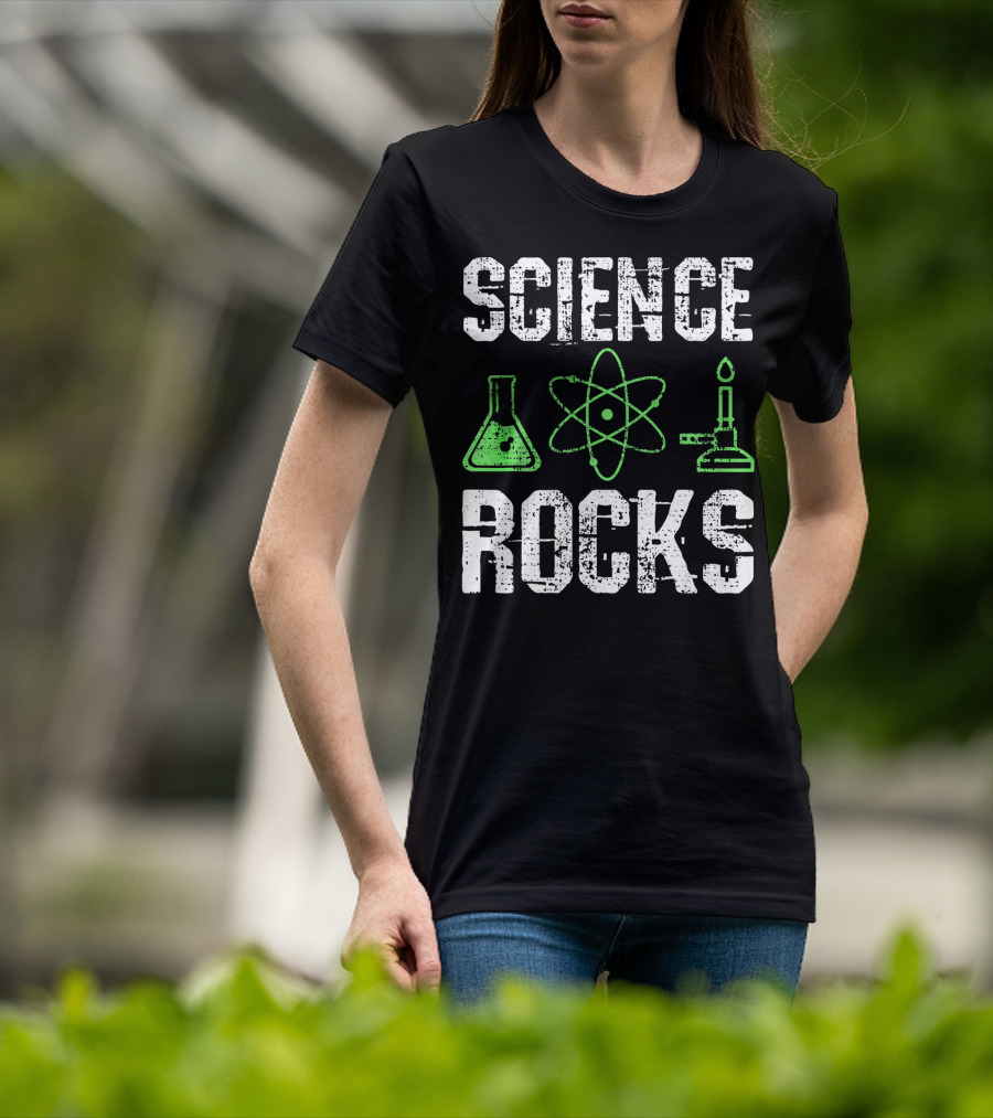 Science Rocks Biology Chemistry Beaker Atom Bunsen Burner T-Shirt
