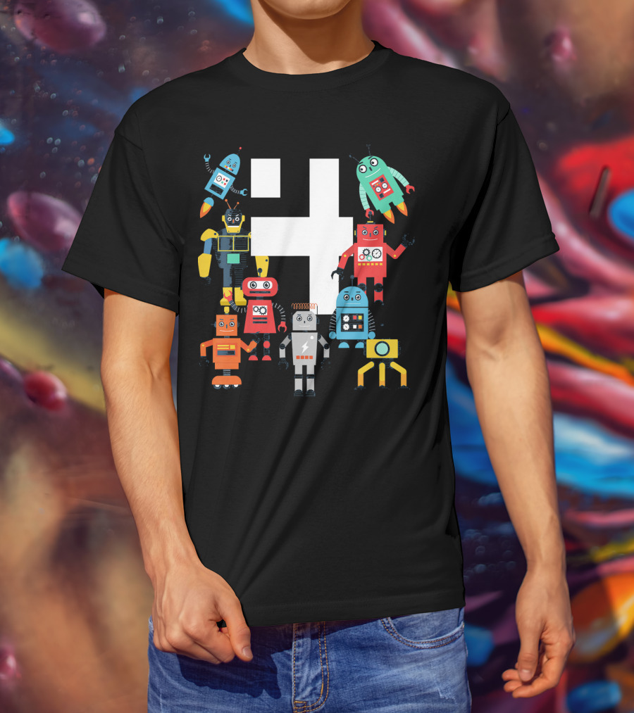 Kids 4 Year Old Robot Birthday Robots Science T-Shirt