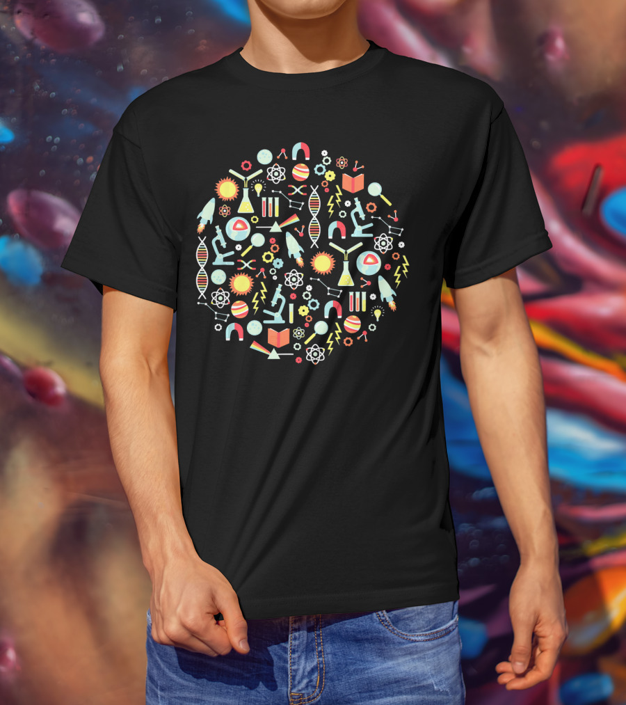 Science Teacher Microscopes DNA Atoms Rockets Chemistry Physics Books T-Shirt