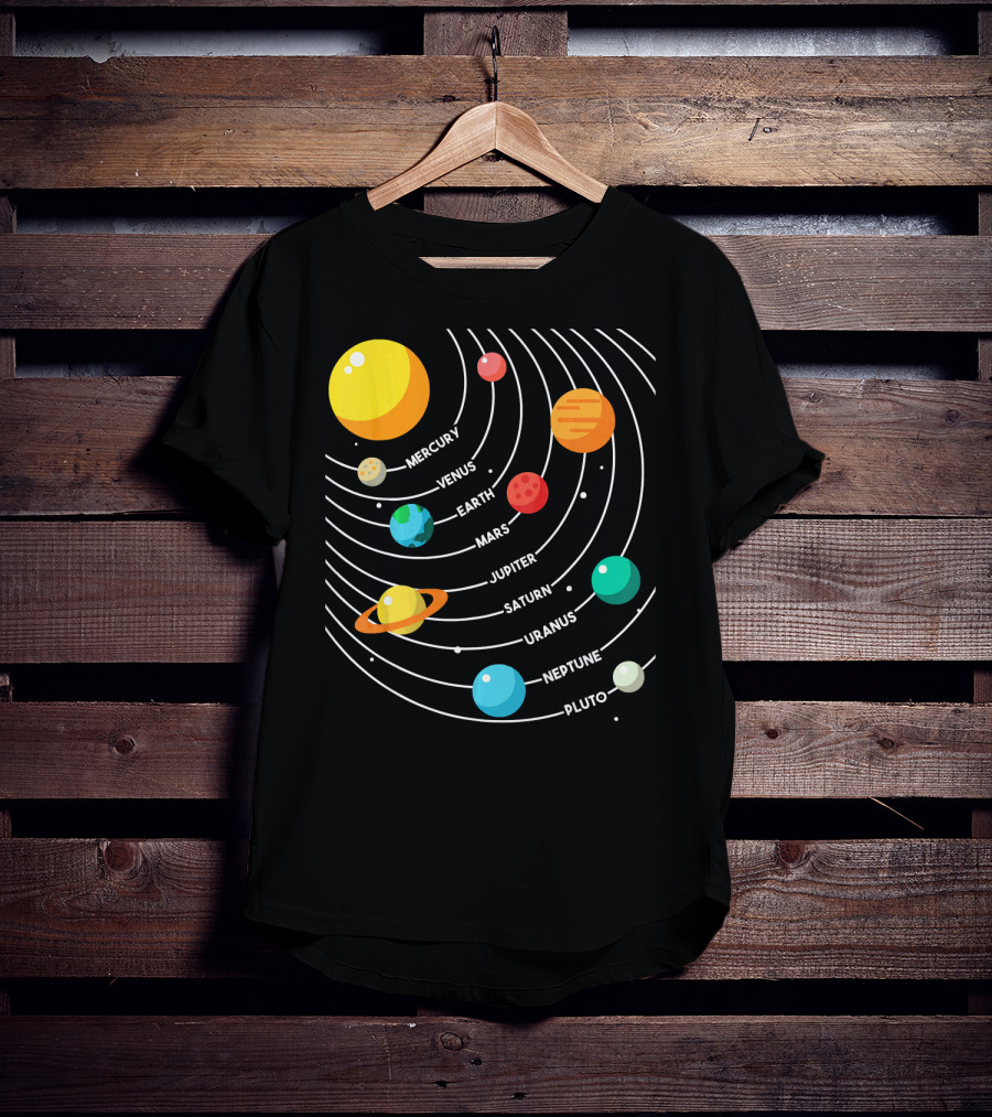 Mercury Venus Earth Mars Jupiter Saturn Uranus Neptune Pluto Solar System Science T-Shirt