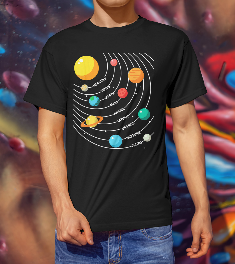 Mercury Venus Earth Mars Jupiter Saturn Uranus Neptune Pluto Solar System Science T-Shirt