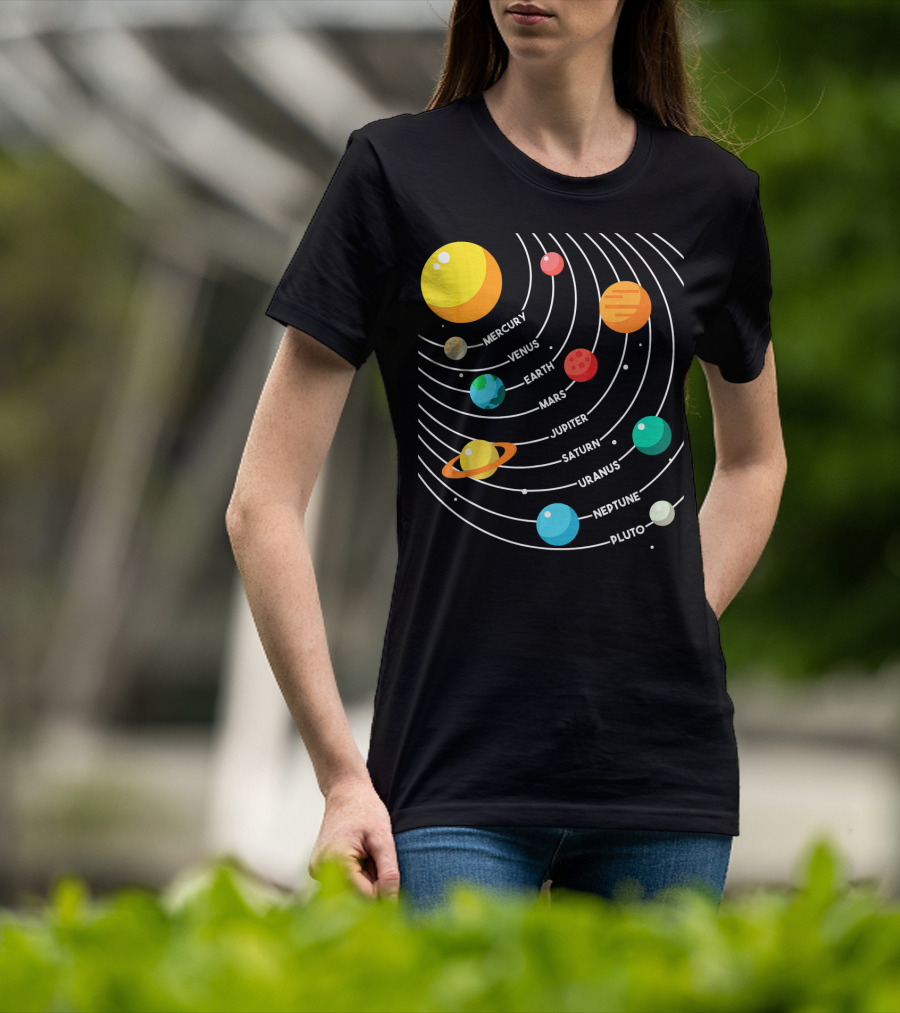 Mercury Venus Earth Mars Jupiter Saturn Uranus Neptune Pluto Solar System Science T-Shirt