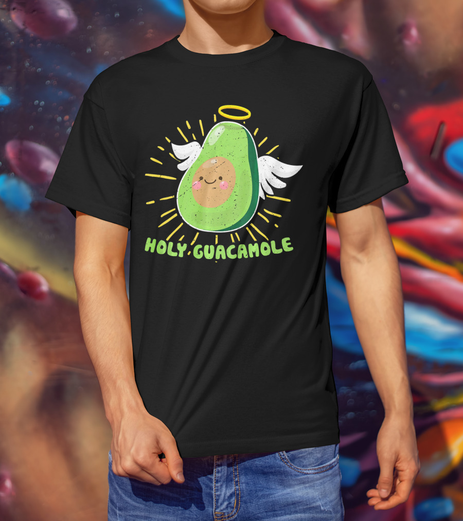 Holy Guacamole Avocado Lover Funny Veget Angel Wings Halo T-Shirt
