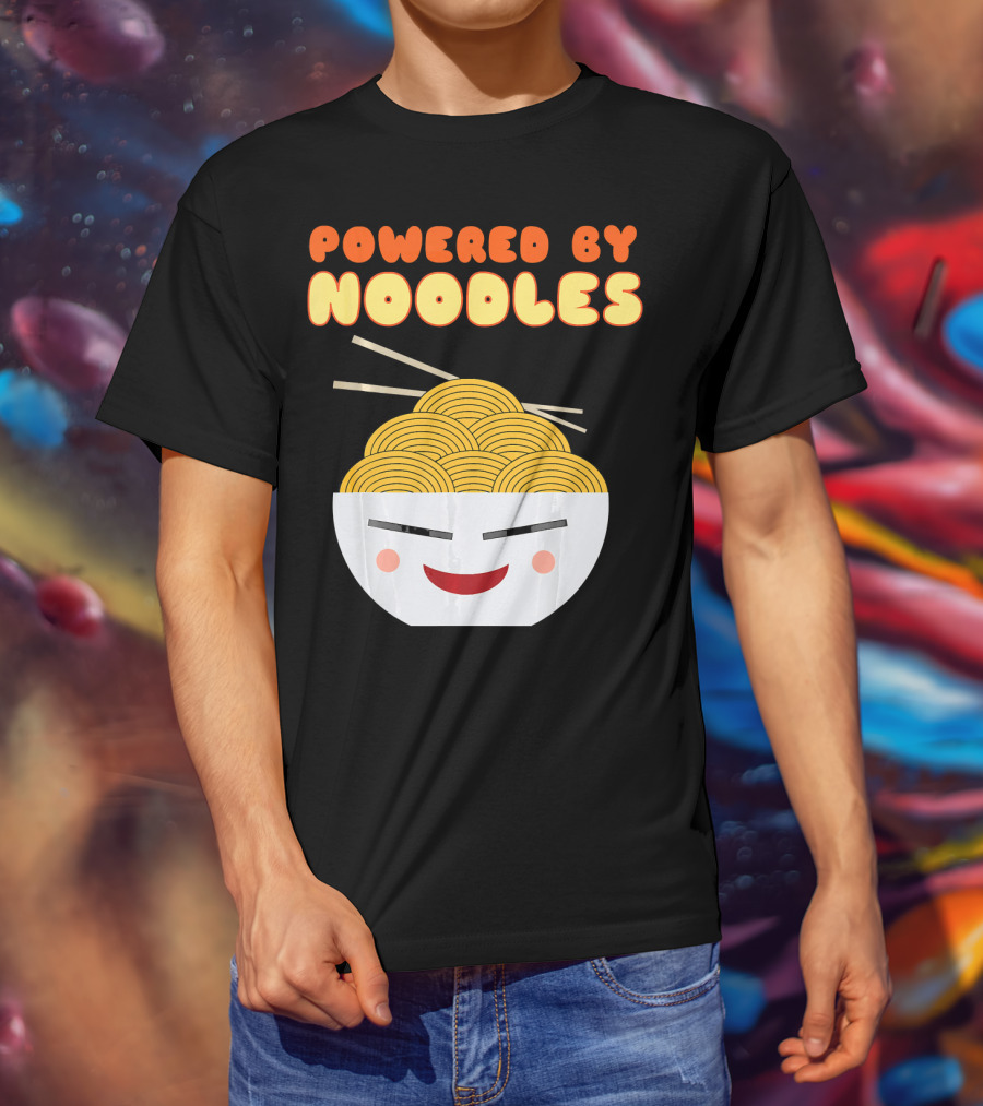 Powered By Noodles Cute Bowl With Spicy Smiling Face T-Shirt