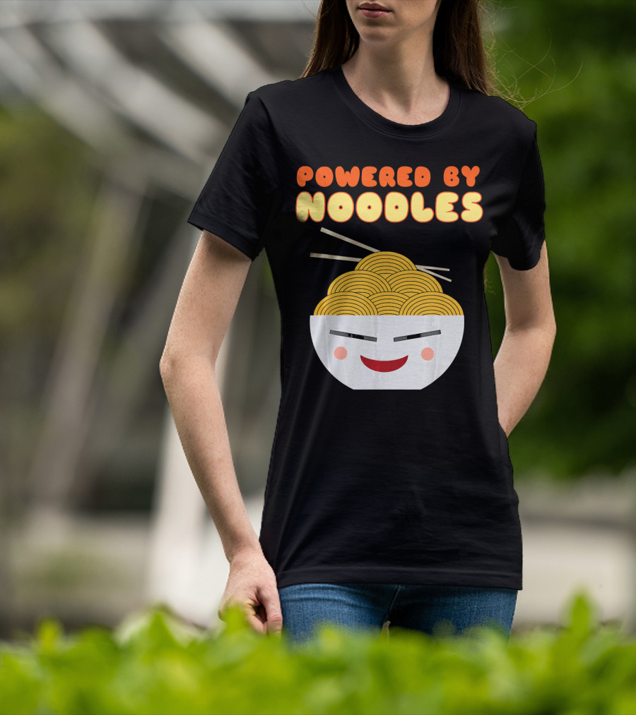 Powered By Noodles Cute Bowl With Spicy Smiling Face T-Shirt
