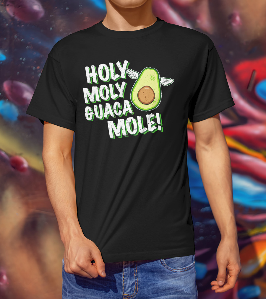 Holy Moly Guacamole Winged Avocado Funny Phrase T-Shirt