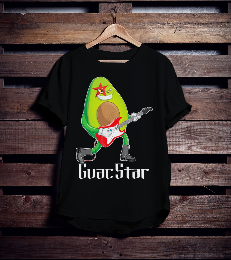Guac Star Avocado Rock Star Playing Guitar With Red Boots T-Shirt
