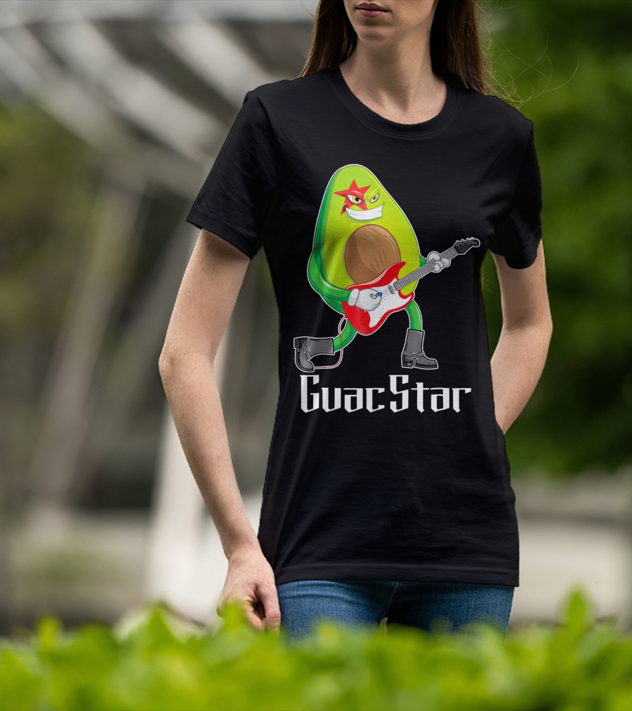 Guac Star Avocado Rock Star Playing Guitar With Red Boots T-Shirt