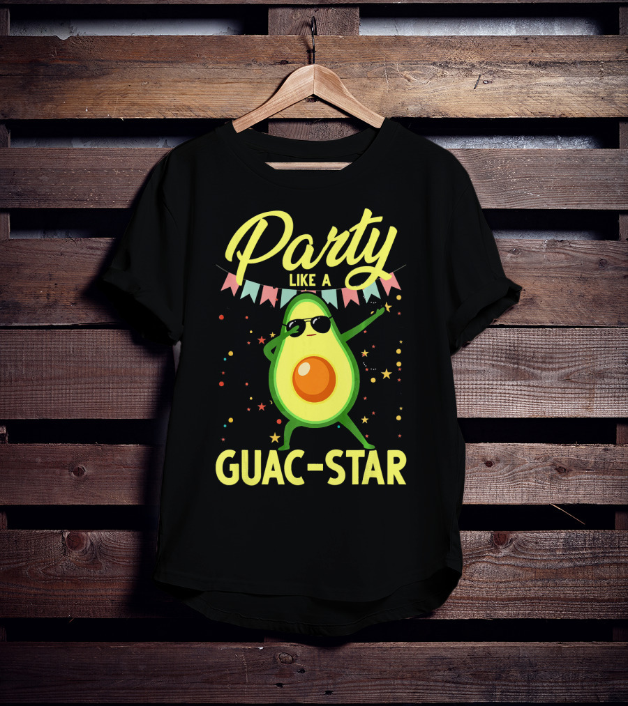 Party Like A Guac Star Avocado With Sunglasses And Colorful Festive Elements T-Shirt