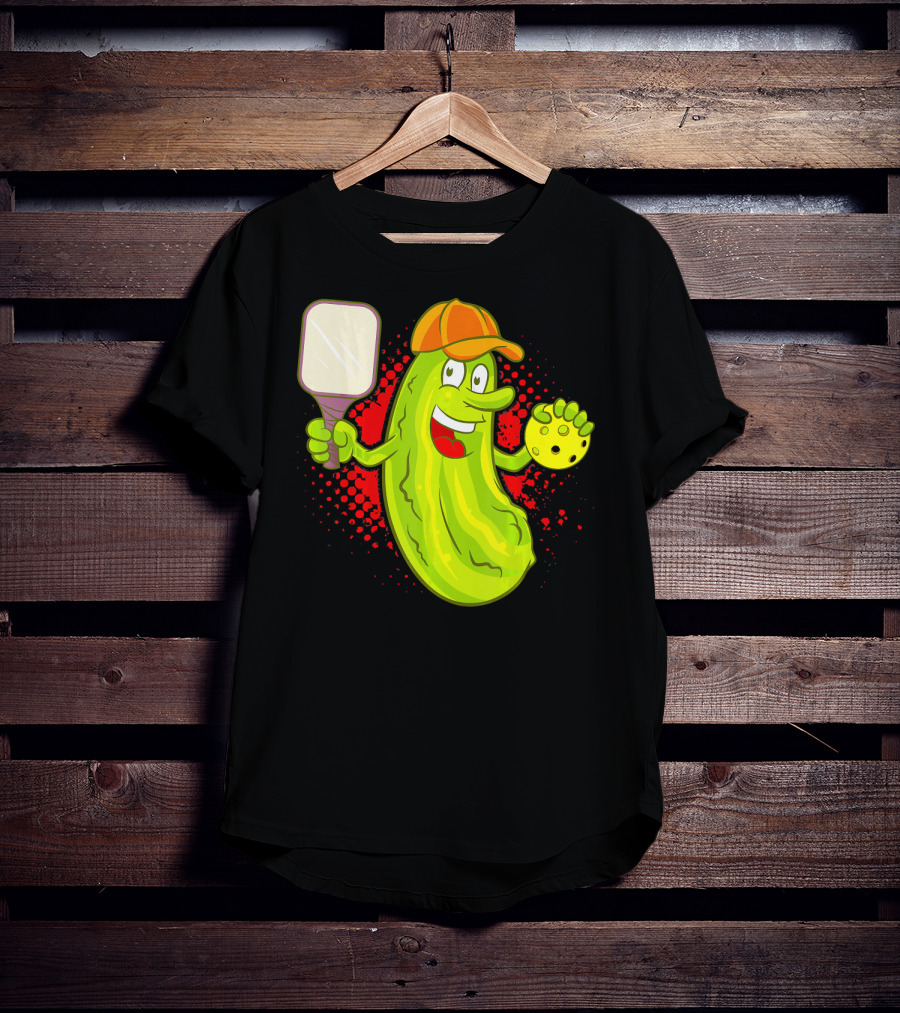 Pickleball Pickle Funny Humor With Paddle And Ball T-Shirt