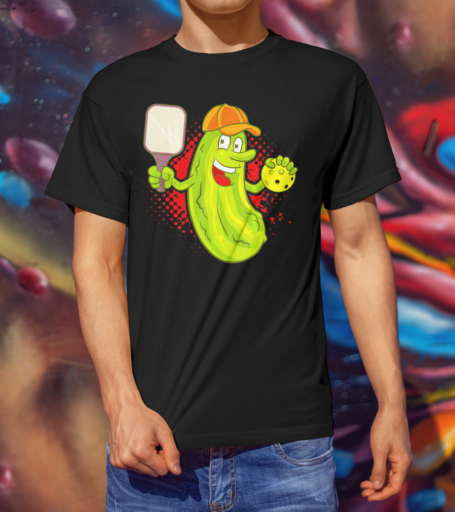 Pickleball Pickle Funny Humor With Paddle And Ball T-Shirt