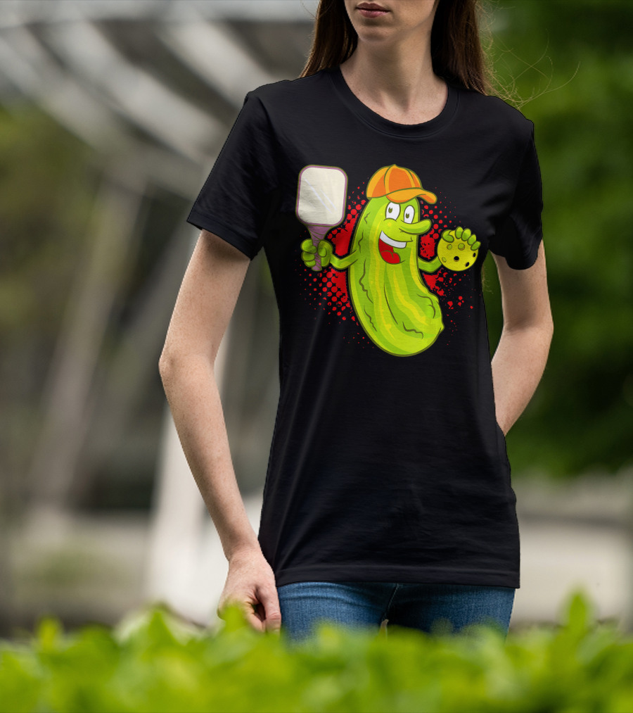 Pickleball Pickle Funny Humor With Paddle And Ball T-Shirt