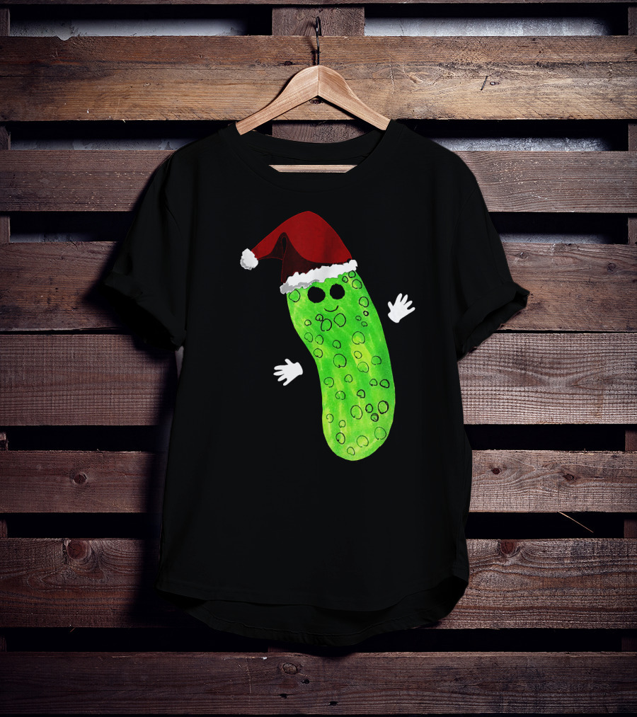 Christmas Pickle Wearing Santa Hat T-Shirt