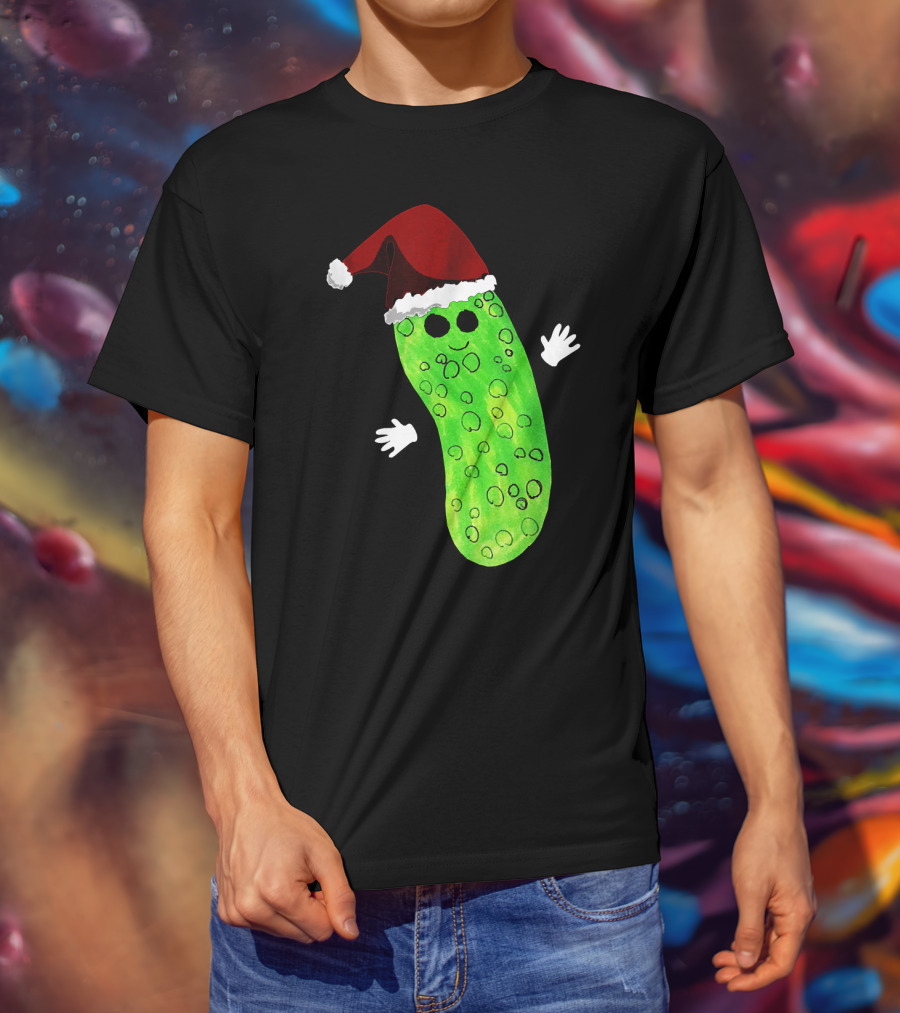 Christmas Pickle Wearing Santa Hat T-Shirt