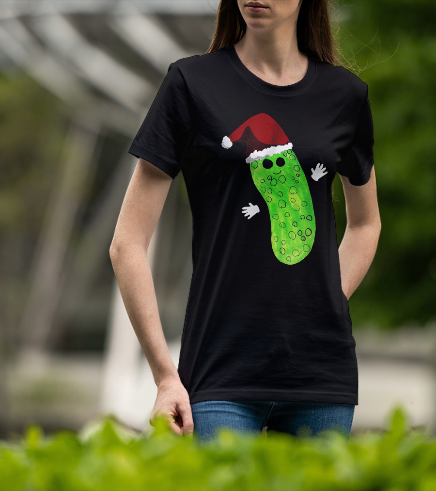 Christmas Pickle Wearing Santa Hat T-Shirt