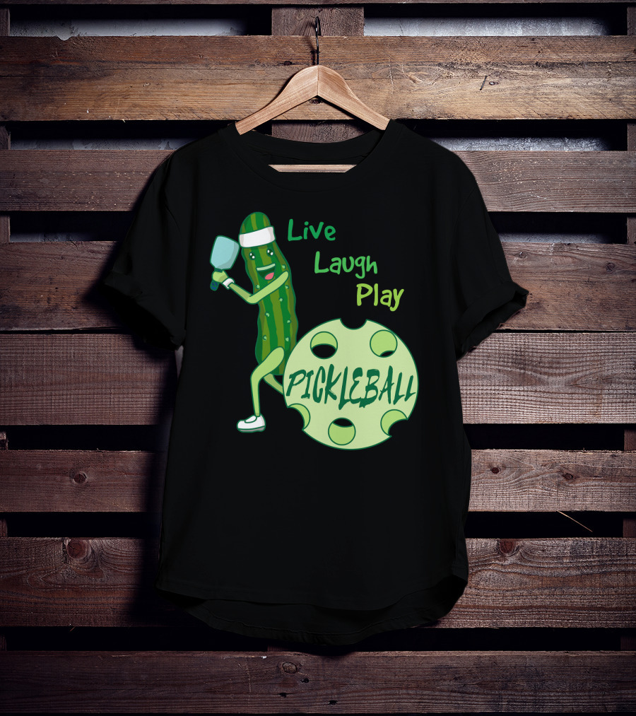 Live Laugh Play Pickleball Funny Sports Pickle Character Paddle T-Shirt