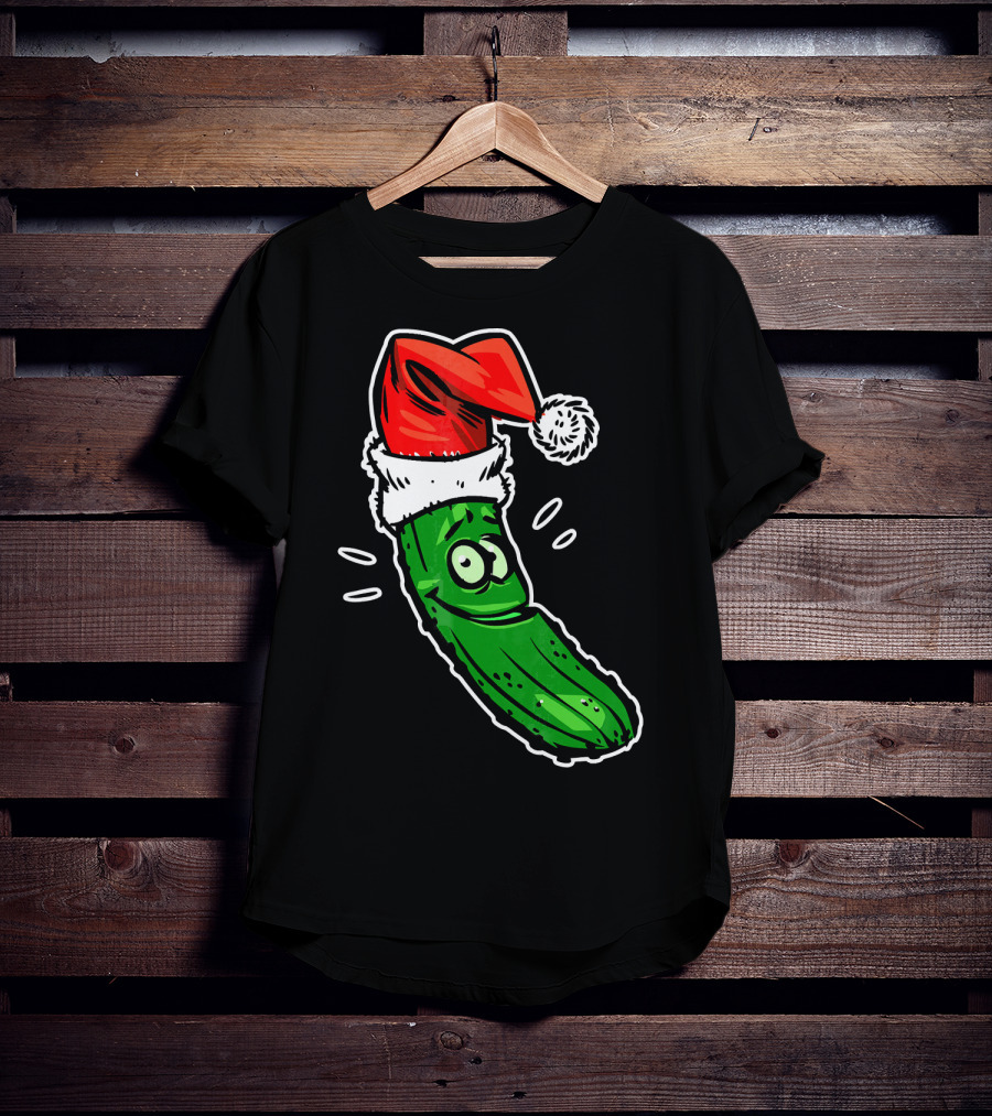 Funny Santa Pickle Christmas Cartoon Santa Hat T-Shirt