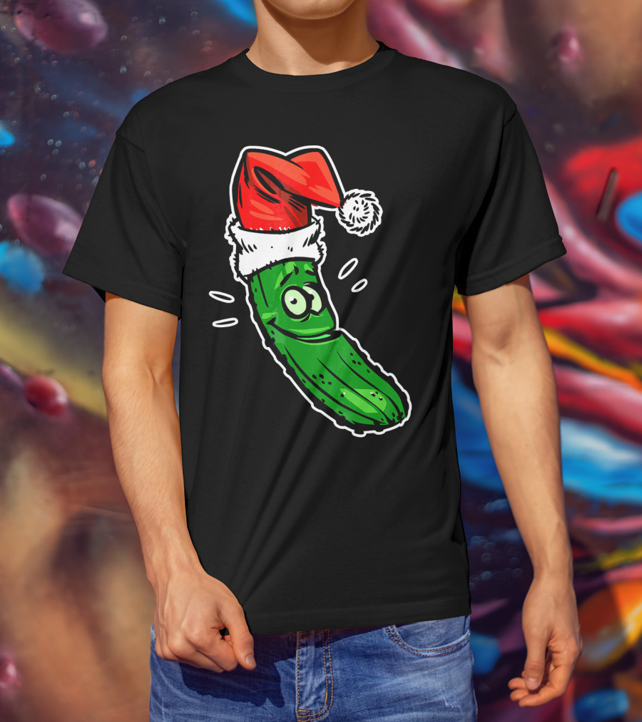 Funny Santa Pickle Christmas Cartoon Santa Hat T-Shirt