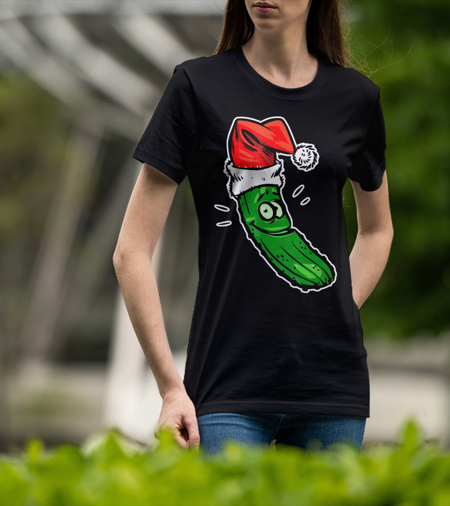 Funny Santa Pickle Christmas Cartoon Santa Hat T-Shirt