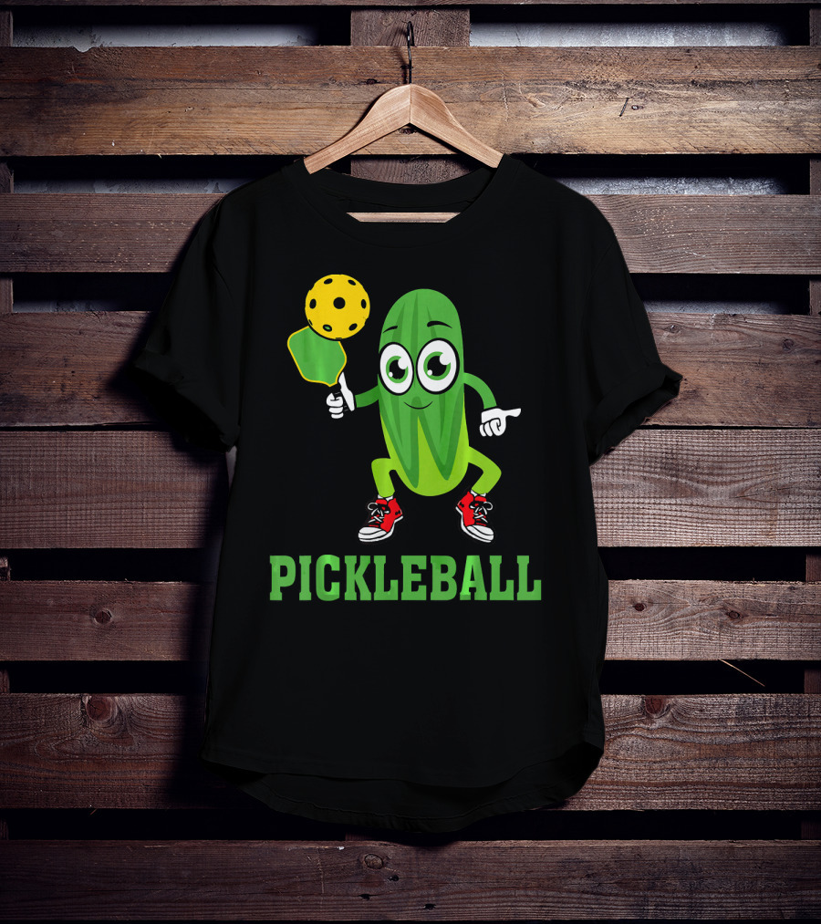 Pickle Character Playing Pickleball With Paddle And Ball T-Shirt