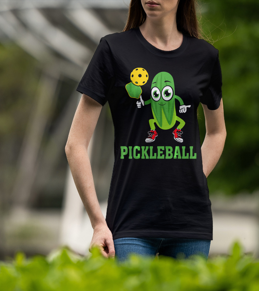 Pickle Character Playing Pickleball With Paddle And Ball T-Shirt