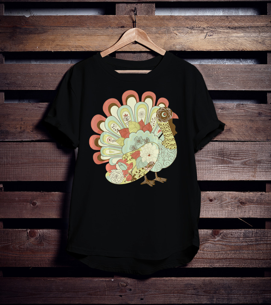 Retro Thanksgiving Turkey Vintage Floral T-Shirt