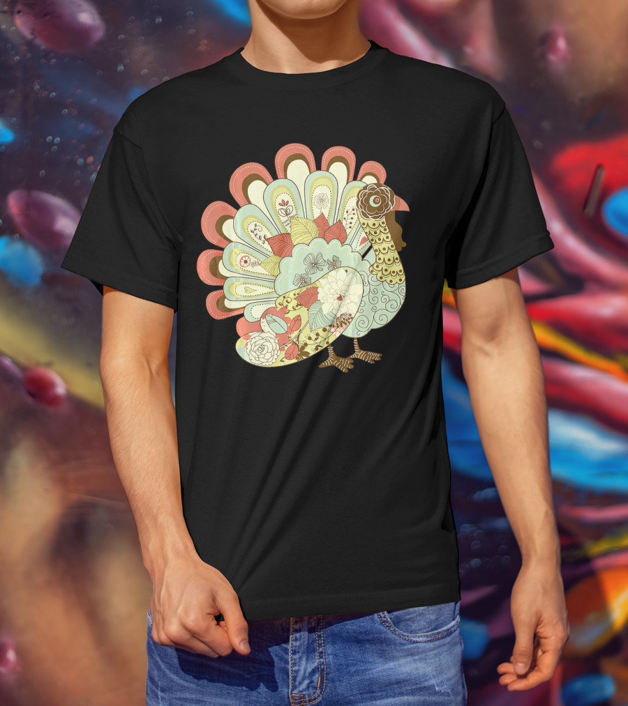 Retro Thanksgiving Turkey Vintage Floral T-Shirt