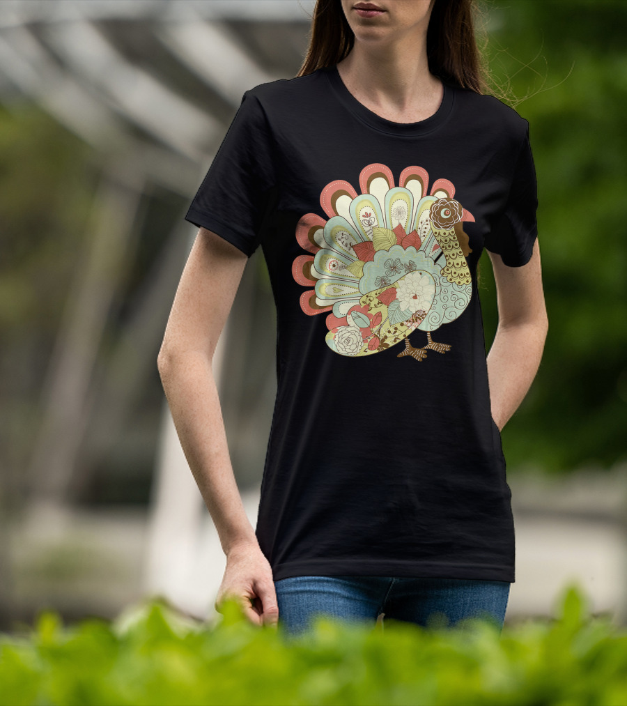 Retro Thanksgiving Turkey Vintage Floral T-Shirt
