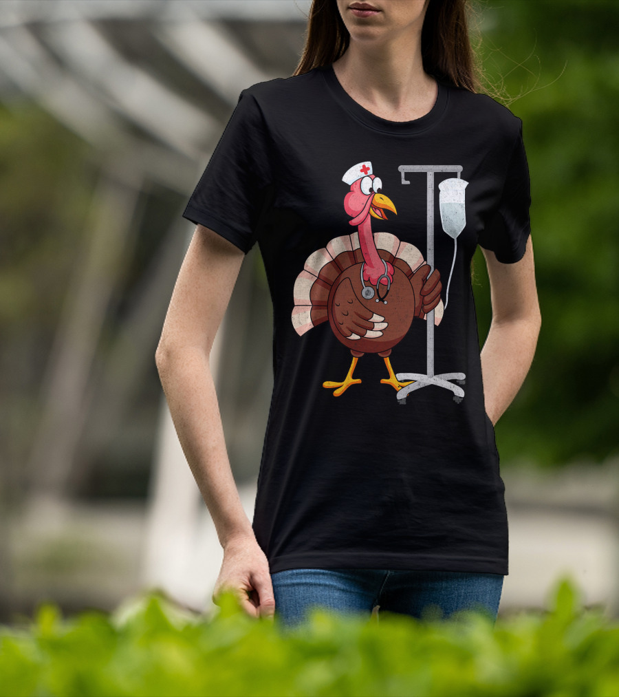 Proud Nurse Turkey Funny Nurse With Stethoscope And IV Stand T-Shirt