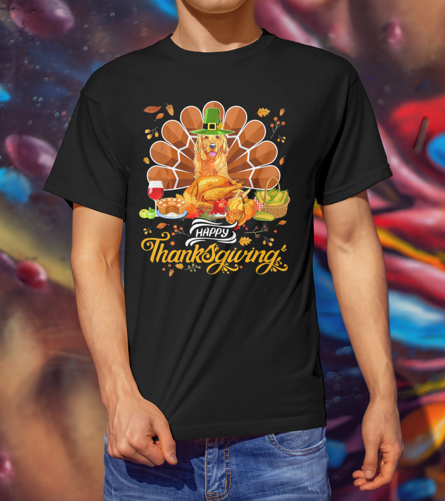 Happy Thanksgiving Golden Retriever Turk Feast T-Shirt
