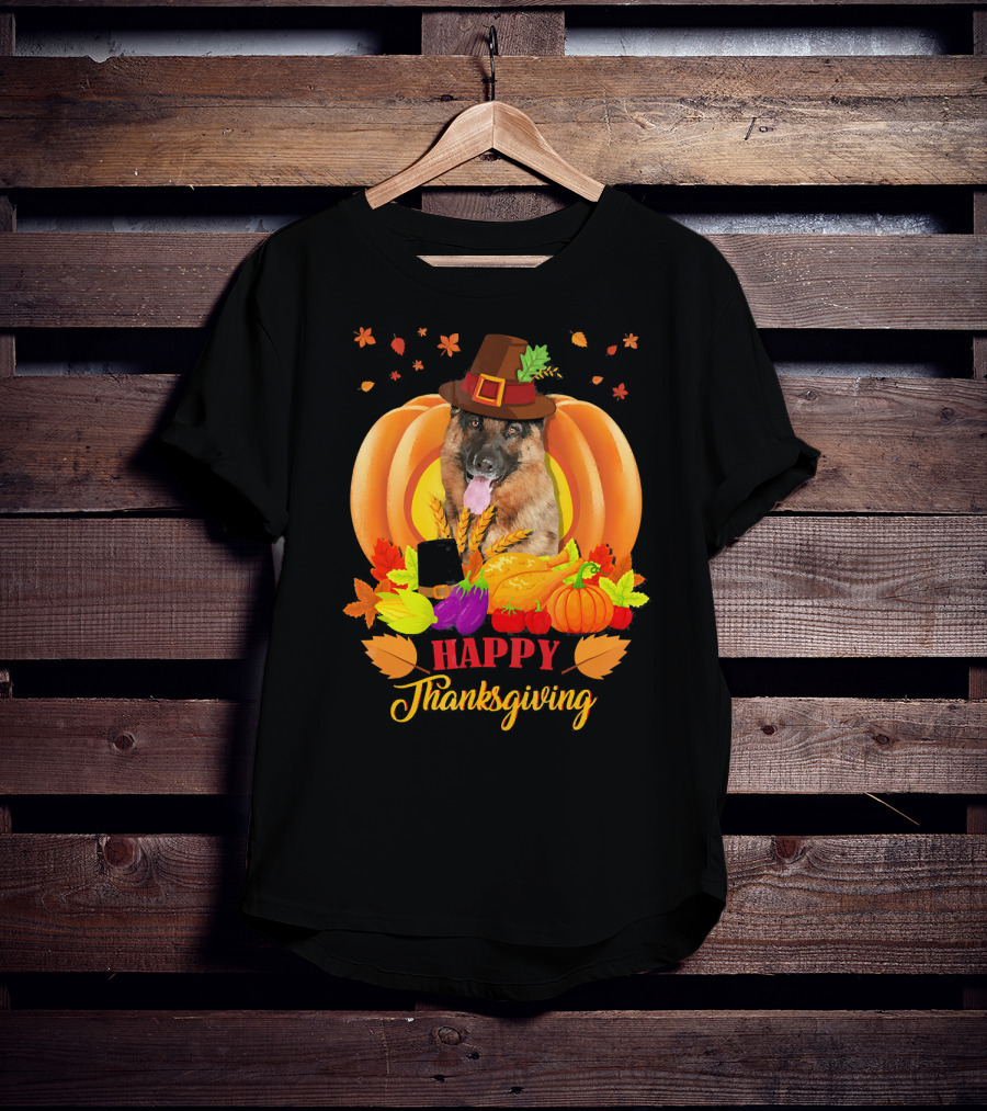 German Shepherd Happy Thanksgiving Pumpkin Harvest Dog T-Shirt