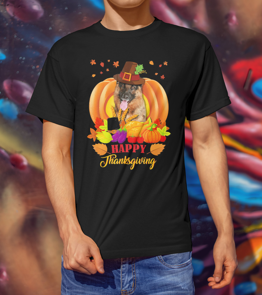 German Shepherd Happy Thanksgiving Pumpkin Harvest Dog T-Shirt