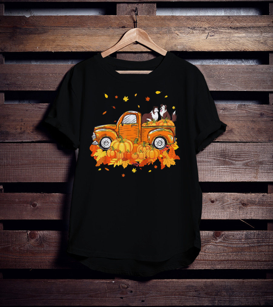 Heeler Pumpkin Truck With Fall Leaves And Pumpkins For Halloween T-Shirt
