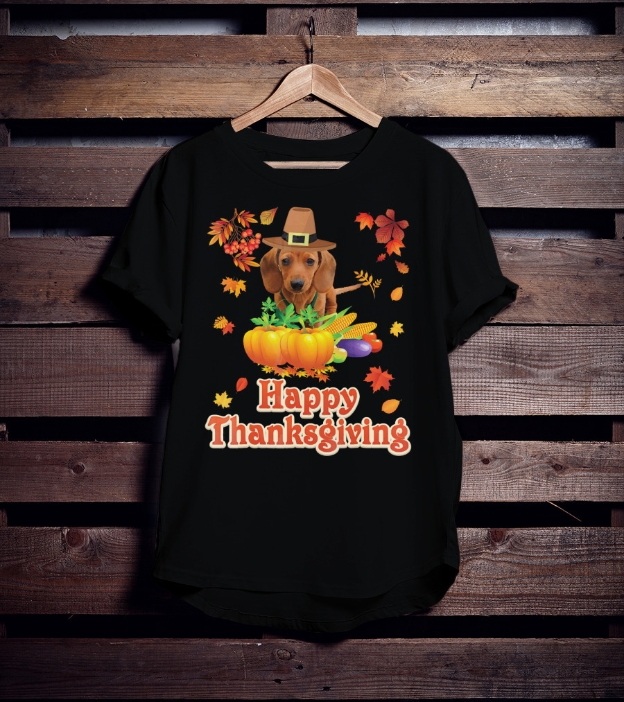 Happy Thanksgiving Dachshund Dog Pumpkin T-Shirt