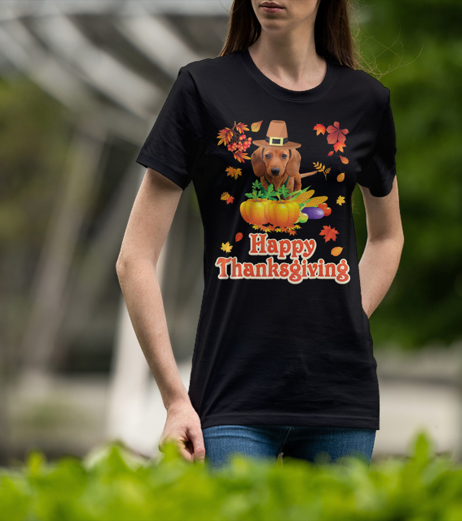Happy Thanksgiving Dachshund Dog Pumpkin T-Shirt
